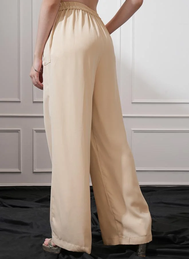 Tokyo Talkies Tokyo Talkies Mid Rise Wide Leg Trousers with Pockets
