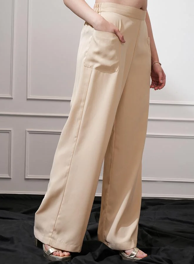 Tokyo Talkies Tokyo Talkies Mid Rise Wide Leg Trousers with Pockets