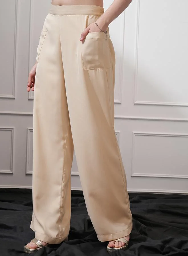 Tokyo Talkies Tokyo Talkies Mid Rise Wide Leg Trousers with Pockets