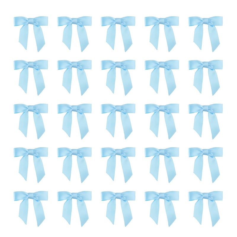 7Rainbows 50pcs Boutique 15 Light Blue Satin Ribbon Mini Bows for Craft Sewing Scrapbooking Wedding and Gift Wrapping