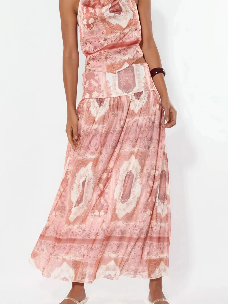 هيكاب Patterned High Waist Midi Skirt