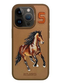IPhone 15 Pro Max Case, Boris Series of Horse Embroidery Designed Shockproof Protective Phone Case for iPhone 15 Pro Max- Brown