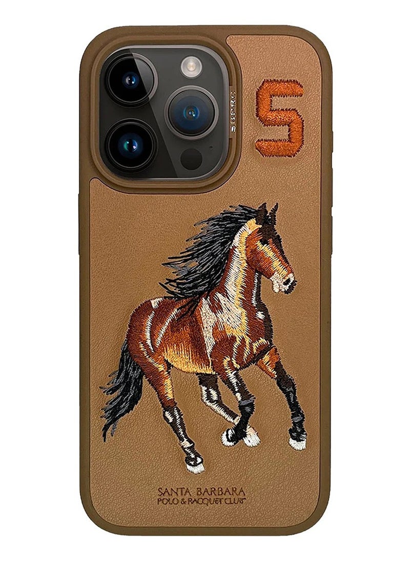 SANTA BARBARA POLO & RACQUET CLUB - IPhone 15 Pro Max Case, Boris Series of Horse Embroidery Designed Shockproof Protective Phone Case for iPhone 15 Pro Max- Brown - Image 1