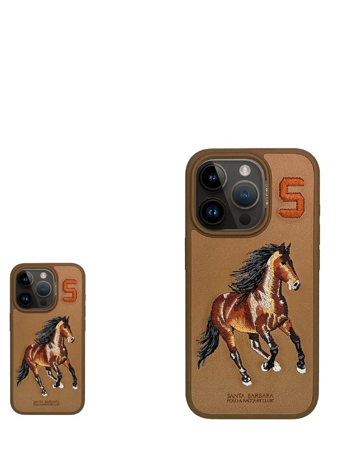 SANTA BARBARA POLO & RACQUET CLUB - IPhone 15 Pro Max Case, Boris Series of Horse Embroidery Designed Shockproof Protective Phone Case for iPhone 15 Pro Max- Brown - Image 1
