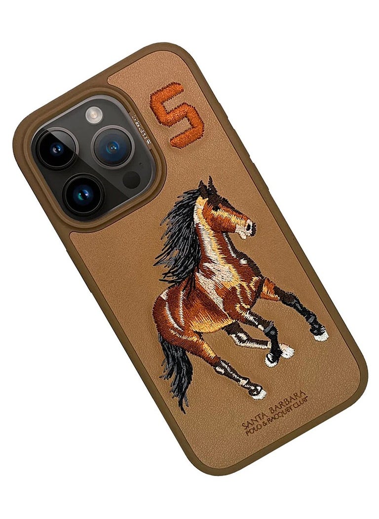 SANTA BARBARA POLO & RACQUET CLUB - IPhone 15 Pro Max Case, Boris Series of Horse Embroidery Designed Shockproof Protective Phone Case for iPhone 15 Pro Max- Brown - Image 1