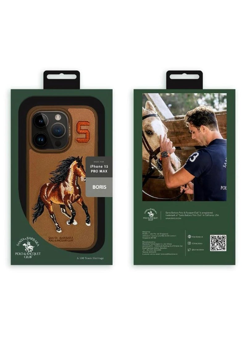 SANTA BARBARA POLO & RACQUET CLUB - IPhone 15 Pro Max Case, Boris Series of Horse Embroidery Designed Shockproof Protective Phone Case for iPhone 15 Pro Max- Brown - Image 1