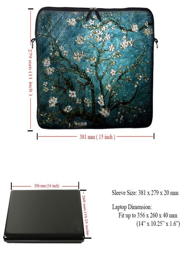 Meffort Inc 14 14.1 Inch Neoprene Laptop Sleeve Bag Carrying Case with Hidden Handle and Adjustable Shoulder Strap (Vincent Van Gogh Almond Blossom) - Image 3