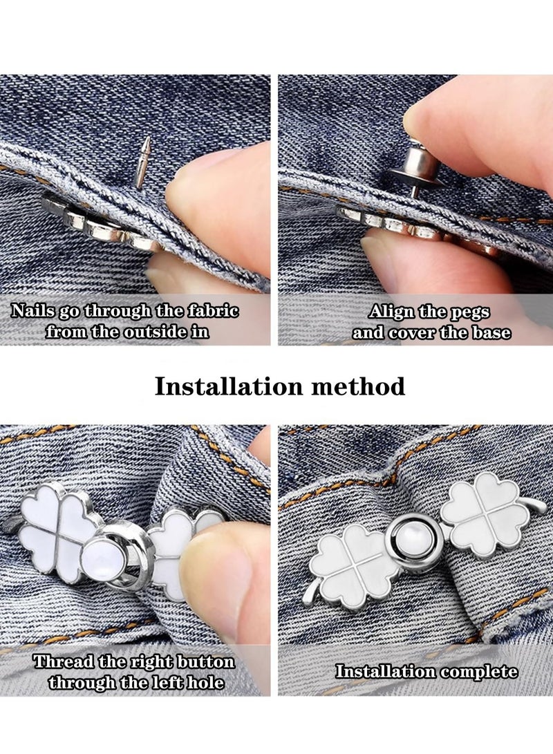 Excefore Pant Waist Tightener, 8 Set 4 Style Jean Button Pins No Sewing Required Pants Clips for Waist, Adjustable Waist Buckle Extender, or Loose Pants, Jeans and Dress, Jean Button Pins - Image 5