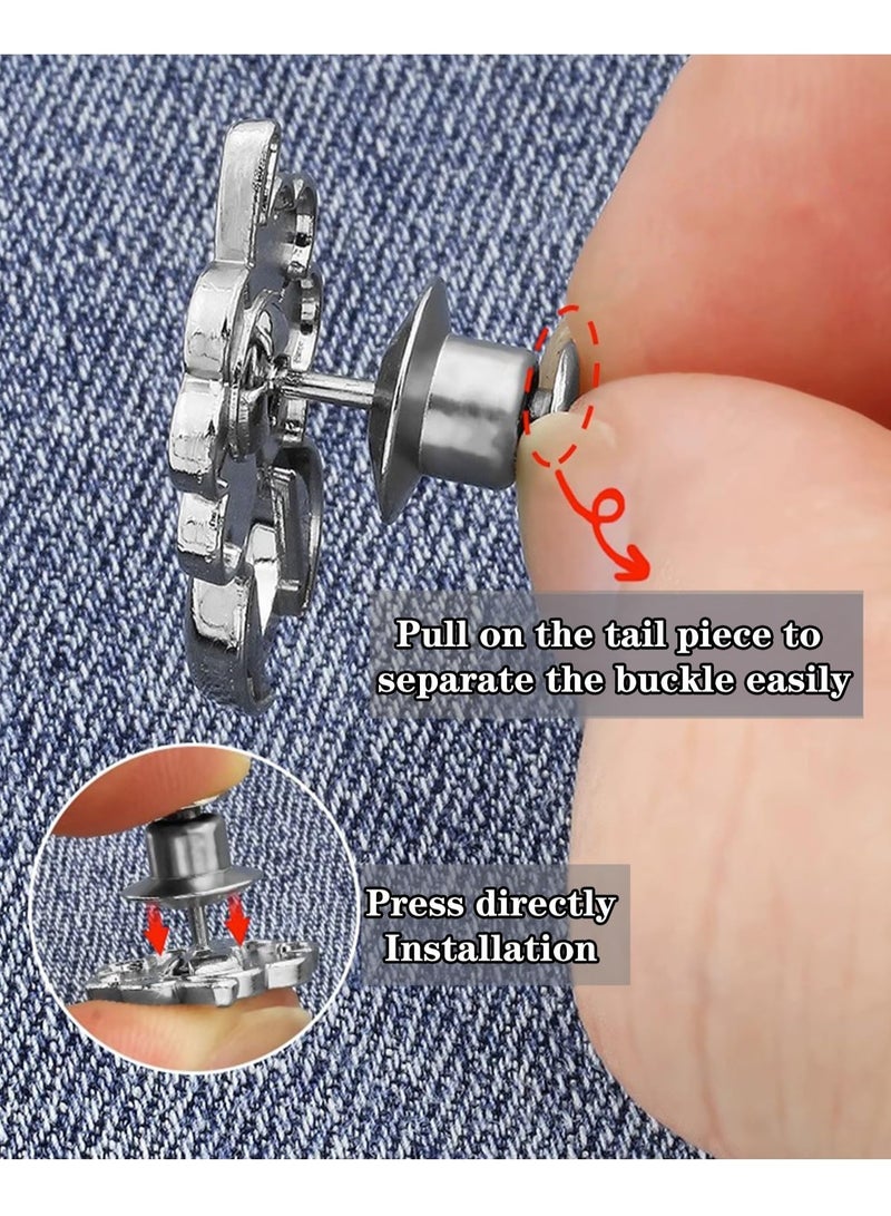 Excefore Pant Waist Tightener, 8 Set 4 Style Jean Button Pins No Sewing Required Pants Clips for Waist, Adjustable Waist Buckle Extender, or Loose Pants, Jeans and Dress, Jean Button Pins - Image 4
