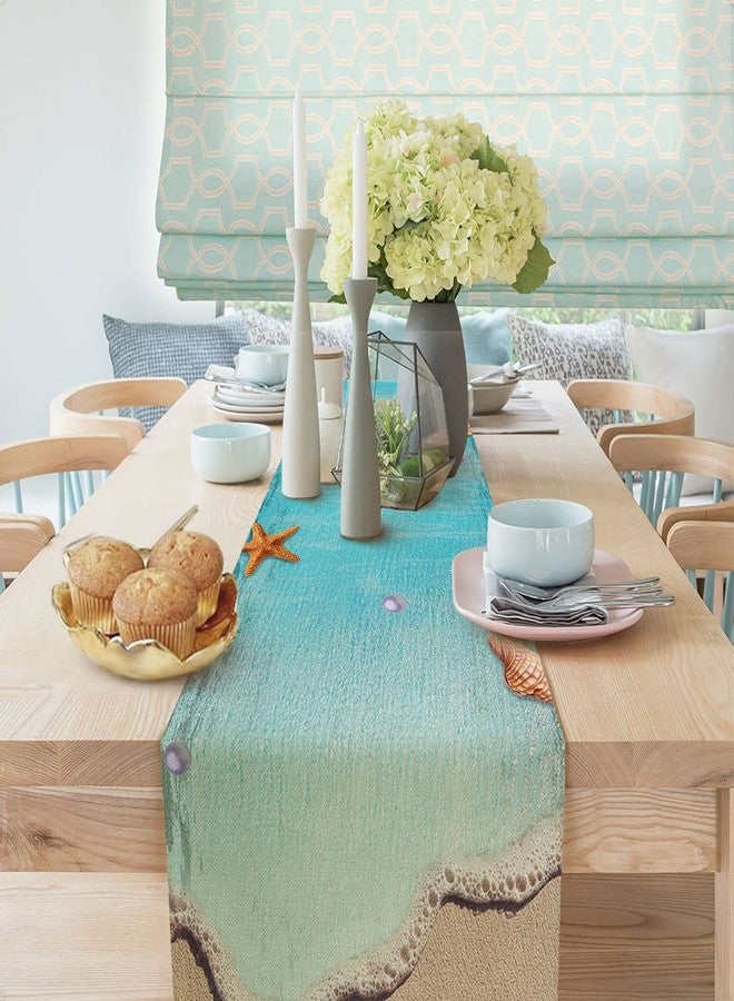 DeeCabin Summer Table Runners Tropical Ocean Beach Sea Starfish Shell and Seahorse Linen Table Runner for Family Dinner/Wedding/Outdoor Indoor Party Holiday Kitchen Dining Table Decoration 13 x 72 Inch - Image 3