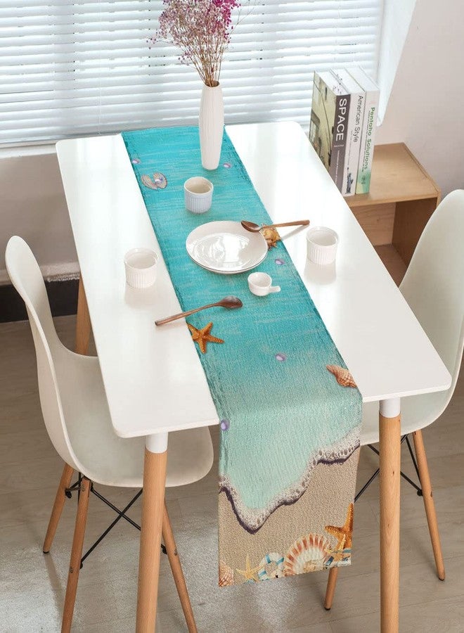 DeeCabin Summer Table Runners Tropical Ocean Beach Sea Starfish Shell and Seahorse Linen Table Runner for Family Dinner/Wedding/Outdoor Indoor Party Holiday Kitchen Dining Table Decoration 13 x 72 Inch - Image 4