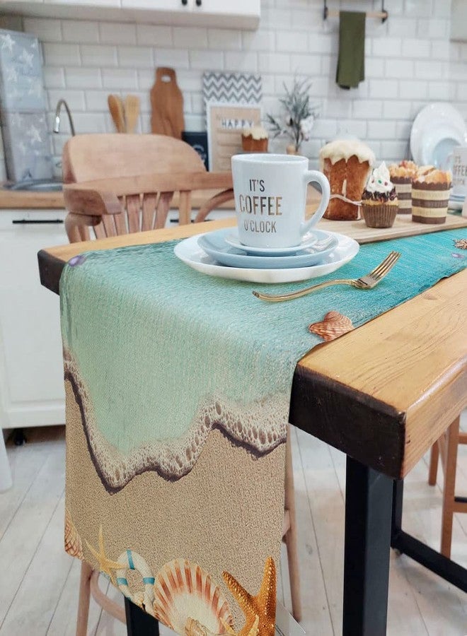 DeeCabin Summer Table Runners Tropical Ocean Beach Sea Starfish Shell and Seahorse Linen Table Runner for Family Dinner/Wedding/Outdoor Indoor Party Holiday Kitchen Dining Table Decoration 13 x 72 Inch - Image 5