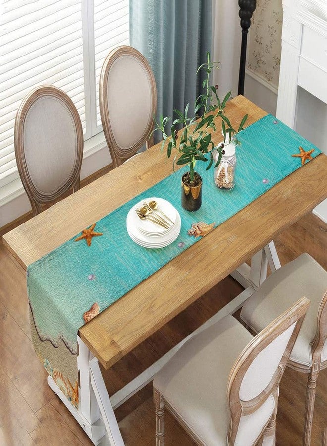 DeeCabin Summer Table Runners Tropical Ocean Beach Sea Starfish Shell and Seahorse Linen Table Runner for Family Dinner/Wedding/Outdoor Indoor Party Holiday Kitchen Dining Table Decoration 13 x 72 Inch - Image 2