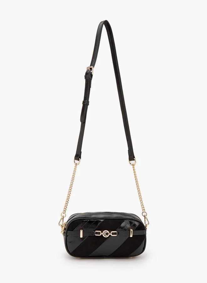 Le Confort BLACK Striped Crossbody Bag With Zip Closure for Women | Best Price UAE