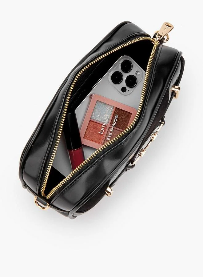 Le Confort BLACK Striped Crossbody Bag With Zip Closure for Women | Best Price UAE