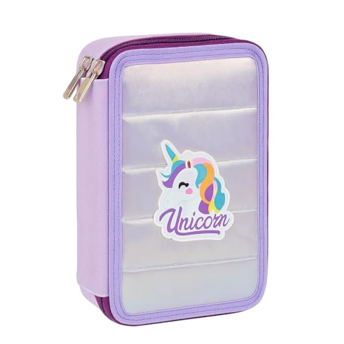 Winnies Large Pencil Case for Girls Boys,Big Capacity Pencil Cases with 3 Compartments Pen Bag Pouch Holder School Stationery Organizer Makeup Cosmetic Bag for Kids Women Men (Purple-2) - Image 1