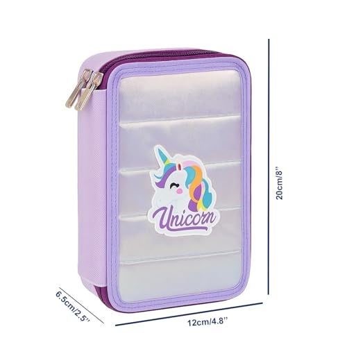 Winnies Large Pencil Case for Girls Boys,Big Capacity Pencil Cases with 3 Compartments Pen Bag Pouch Holder School Stationery Organizer Makeup Cosmetic Bag for Kids Women Men (Purple-2) - Image 3