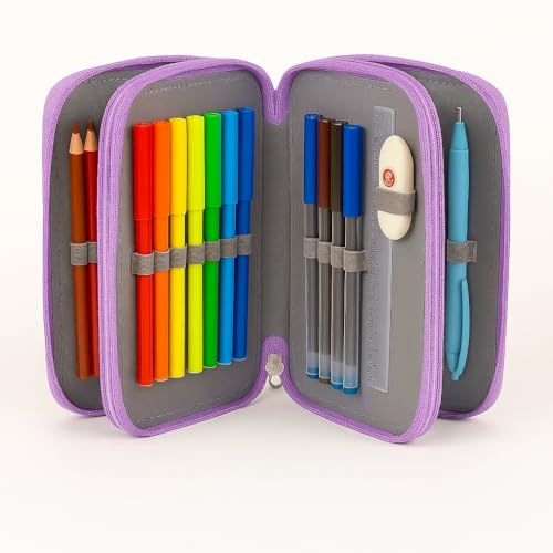 Winnies Large Pencil Case for Girls Boys,Big Capacity Pencil Cases with 3 Compartments Pen Bag Pouch Holder School Stationery Organizer Makeup Cosmetic Bag for Kids Women Men (Purple-2) - Image 2