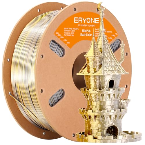ERYONE Silk Dual Color PLA Filament 3D Printer 1.75mm +/- 0.03mm, Bicolor Filament Two Tone PLA 1KG(2.2lbs) Cardboard Spool, Gold Silver - Image 1