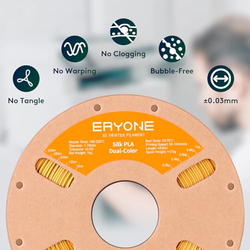 ERYONE Silk Dual Color PLA Filament 3D Printer 1.75mm +/- 0.03mm, Bicolor Filament Two Tone PLA 1KG(2.2lbs) Cardboard Spool, Gold Silver - Image 4