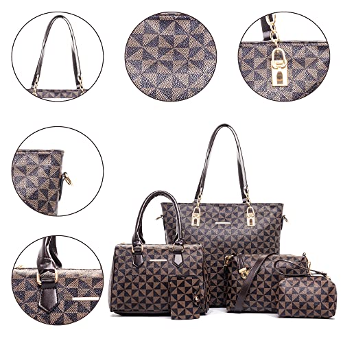 2E-youth Designer Purses And Handbags For Women Satchel Shoulder Bag Tote Bag For Work Clutch Purses (5pcs brown) - Image 4