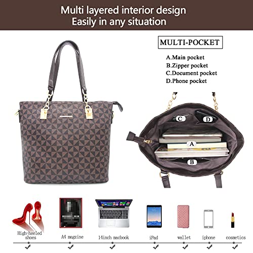 2E-youth Designer Purses And Handbags For Women Satchel Shoulder Bag Tote Bag For Work Clutch Purses (5pcs brown) - Image 5
