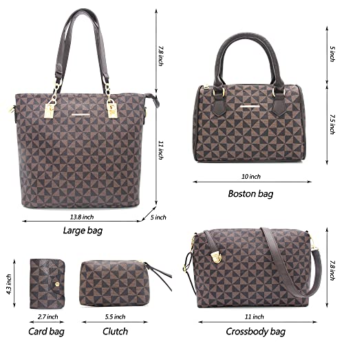 2E-youth Designer Purses And Handbags For Women Satchel Shoulder Bag Tote Bag For Work Clutch Purses (5pcs brown) - Image 2