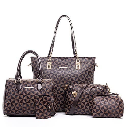 2E-youth Designer Purses And Handbags For Women Satchel Shoulder Bag Tote Bag For Work Clutch Purses (5pcs brown) - Image 1