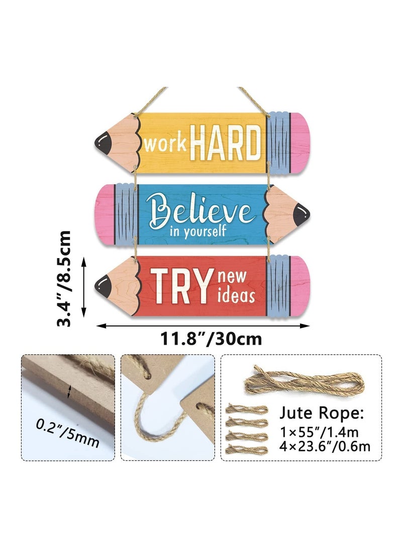 UP TO DATE Wooden Pencil-Shaped Wall Signs – Set of 3 Motivational Wooden Wall Décor with Positive Quotes for Classroom & School - Image 2
