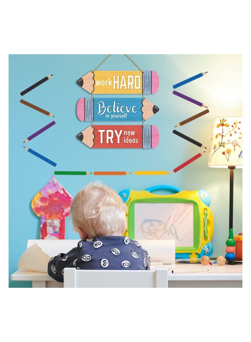 UP TO DATE Wooden Pencil-Shaped Wall Signs – Set of 3 Motivational Wooden Wall Décor with Positive Quotes for Classroom & School - Image 4