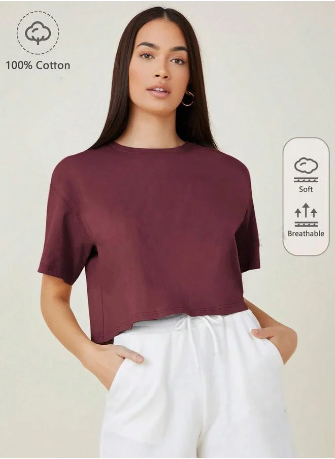 كوتي Solid Short Sleeve Oversized Crop T-Shirt by Styli