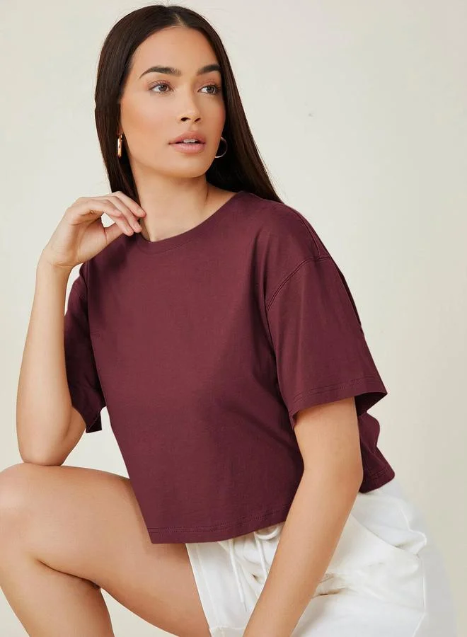 Kotty Kotty Solid Short Sleeve Oversized Crop T-Shirt