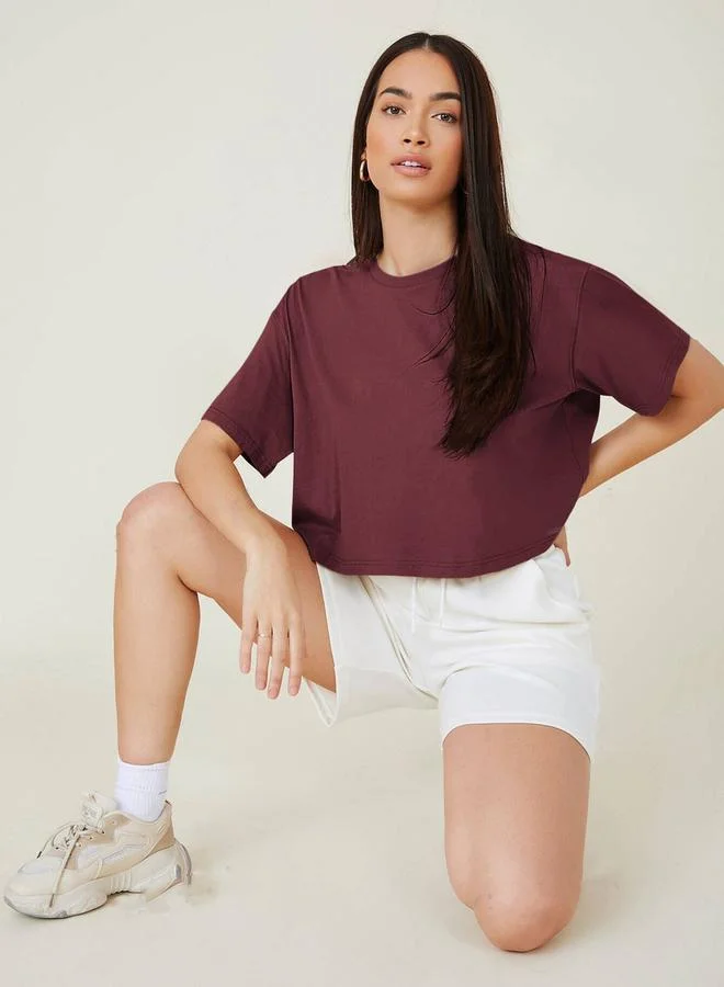 Kotty Kotty Solid Short Sleeve Oversized Crop T-Shirt