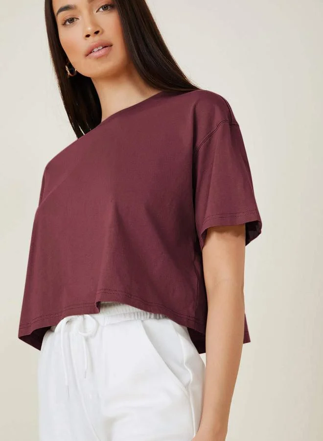 Kotty Kotty Solid Short Sleeve Oversized Crop T-Shirt