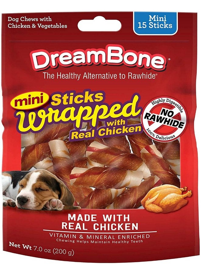 DreamBone Mini Sticks Wrapped With Real Chicken, Rawhide Free Dog Chew Sticks, 15 Count - Image 1