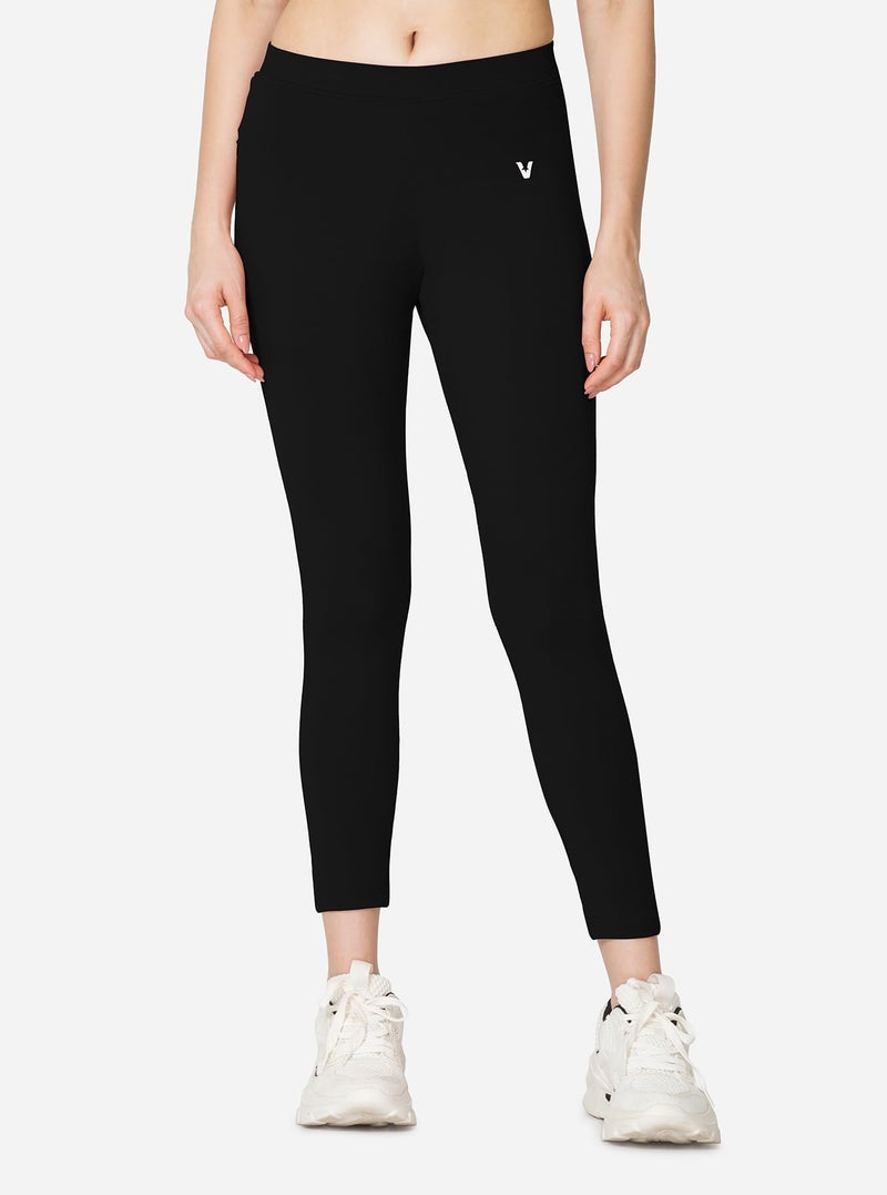 VSTAR PL02 Women Ankle Length Stretchable Slim Fit Leggings with Secured Side Pocket | Moisture-Wicking | Soft Waistband & Cotton-Elastane Fabric | L | Black - Image 5