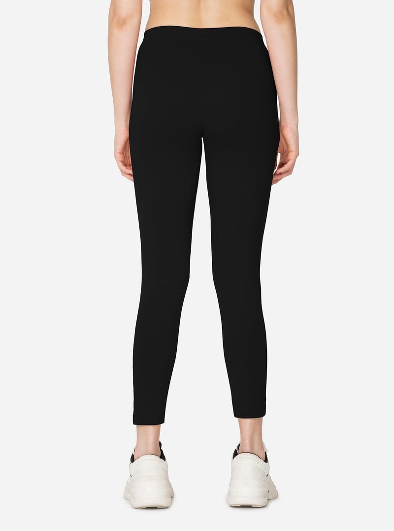 VSTAR PL02 Women Ankle Length Stretchable Slim Fit Leggings with Secured Side Pocket | Moisture-Wicking | Soft Waistband & Cotton-Elastane Fabric | L | Black - Image 3