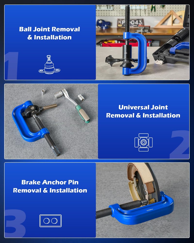 Orion Motor Tech Ball Joint Press Kit, 21pc Master Ball Joint Removal Tool, Upper and Lower Ball Joint Remover with C Frame, Heavy Duty Brake Anchor Pin U Joint Ball Joint Press Tool for 2WD 4WD Cars - Image 4