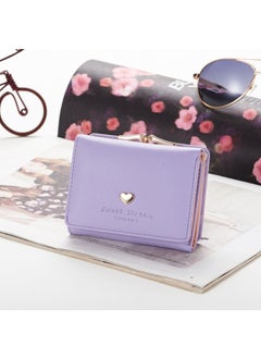New Womens Short Wallet Korean Mini Cute Folding Multi-Card Purse Love Purple