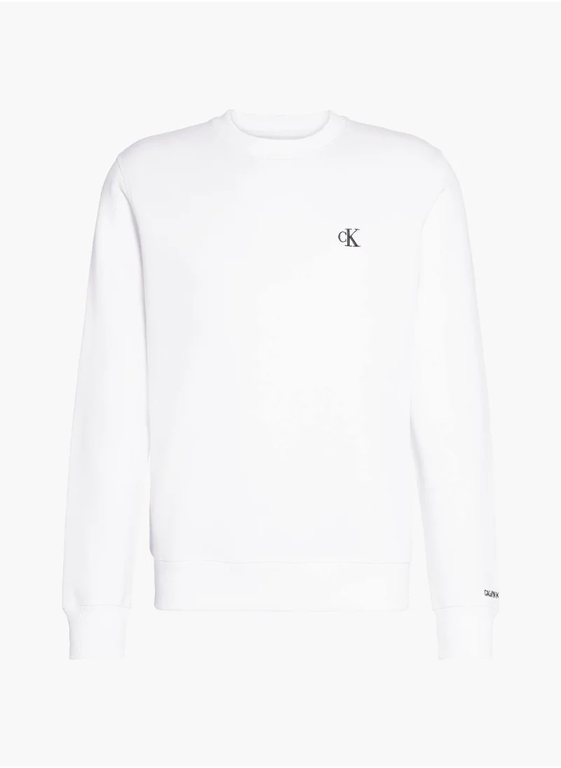 Calvin Klein Jeans Men's Fleece Sweatshirt - Cotton Blend, White