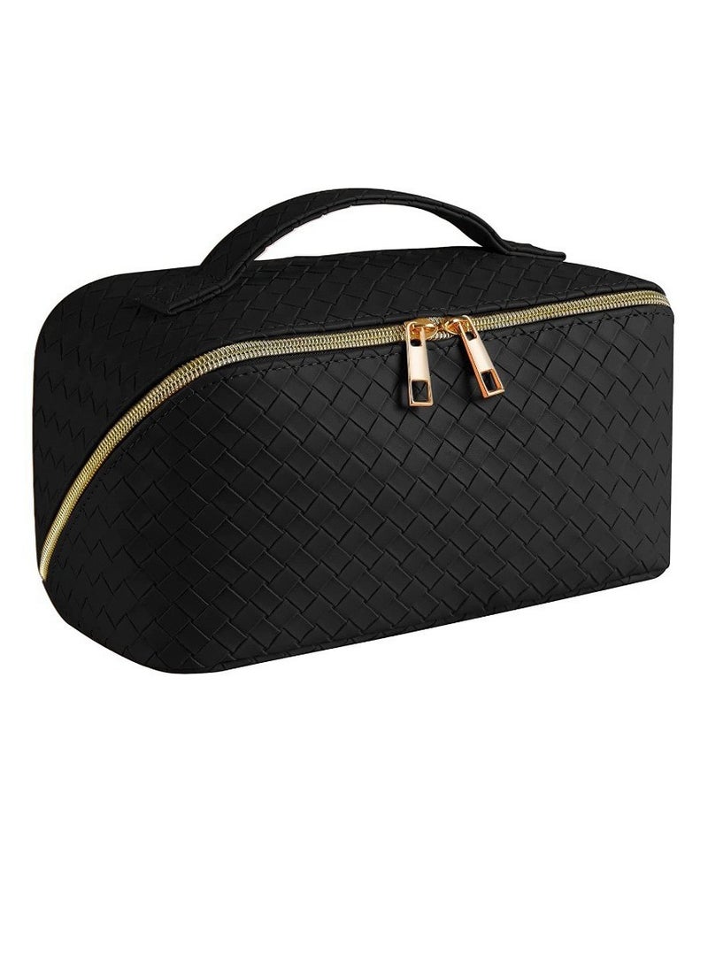 Generic Large Capacity Travel Makeup Bag for Women – Waterproof PU Leather Cosmetic Bag with Handle, Adjustable Dividers – Portable Toiletry Bag for Brushes, Skincare & Beauty Essentials  - Image 1