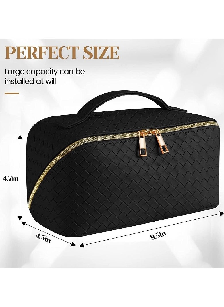 Generic Large Capacity Travel Makeup Bag for Women – Waterproof PU Leather Cosmetic Bag with Handle, Adjustable Dividers – Portable Toiletry Bag for Brushes, Skincare & Beauty Essentials  - Image 2