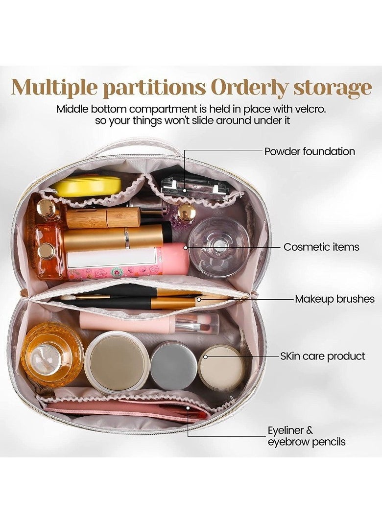 Generic Large Capacity Travel Makeup Bag for Women – Waterproof PU Leather Cosmetic Bag with Handle, Adjustable Dividers – Portable Toiletry Bag for Brushes, Skincare & Beauty Essentials  - Image 4