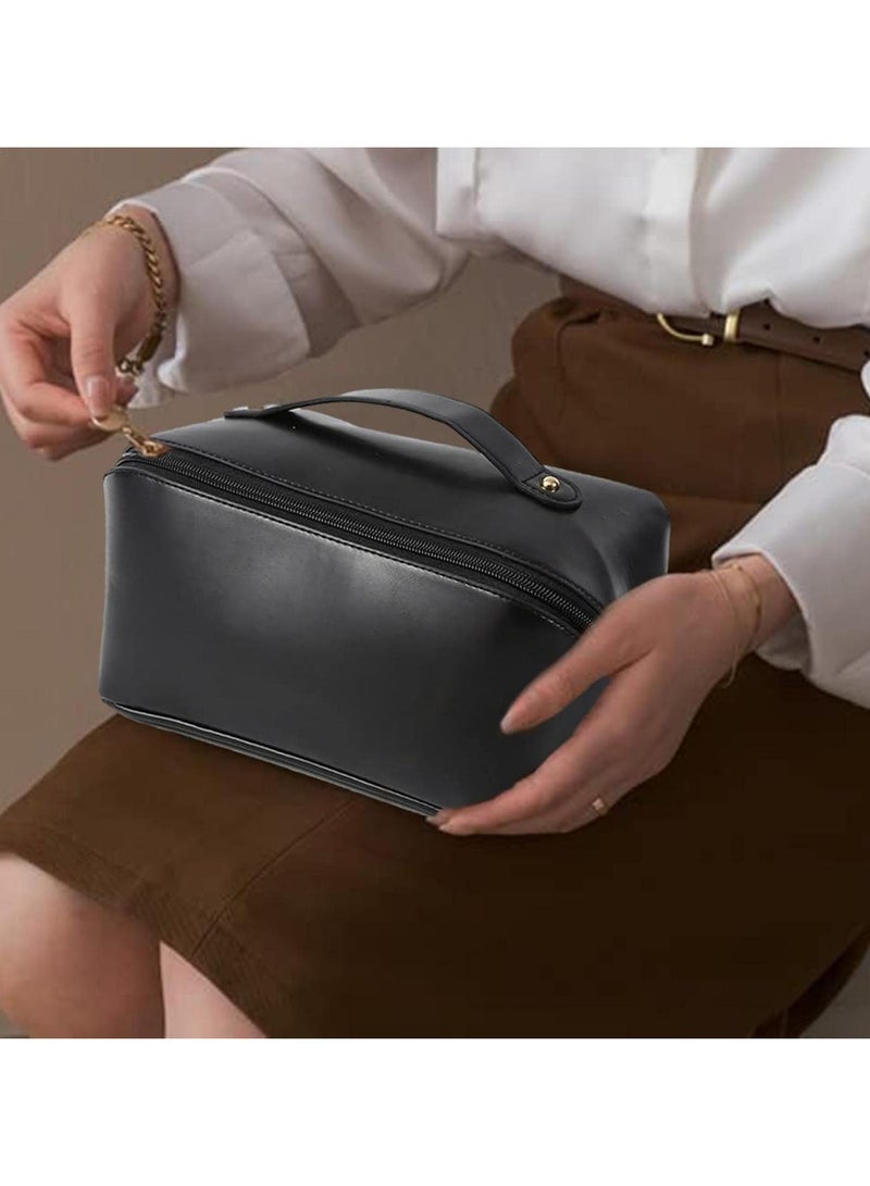 حقيبة مكياج كبيرة السعة للسفر للنساء – حقيبة تجميل مقاومة للماء من جلد PU مع مقبض وفواصل قابلة للتعديل – حقيبة أدوات تجميل محمولة لفرش المكياج والعناية بالبشرة  - Image 5