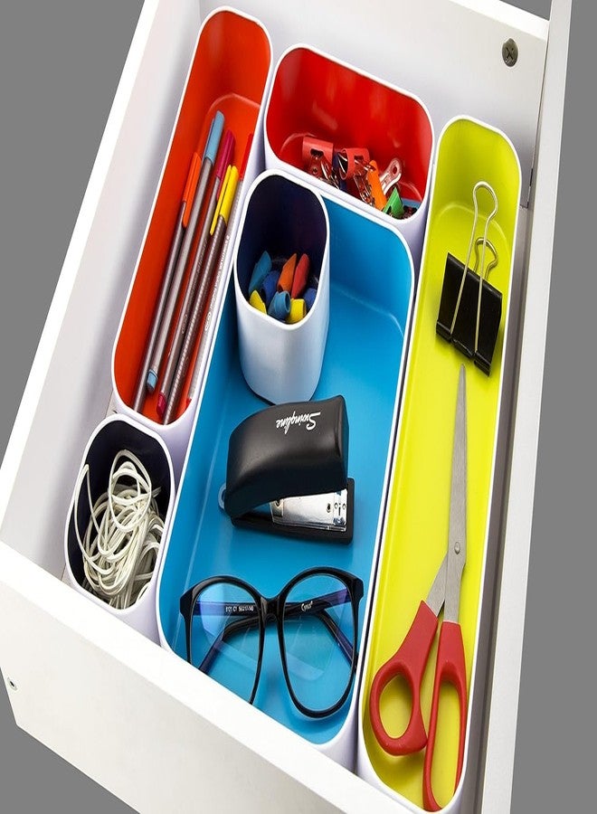 Three by Three Seattle 5 Piece Metal Organizer Tray Set for Storing Makeup, Stationery, Utensils, and More in Office Desk, Kitchen and Bathroom Drawers (2 Inch, Assorted Colors) - Image 3