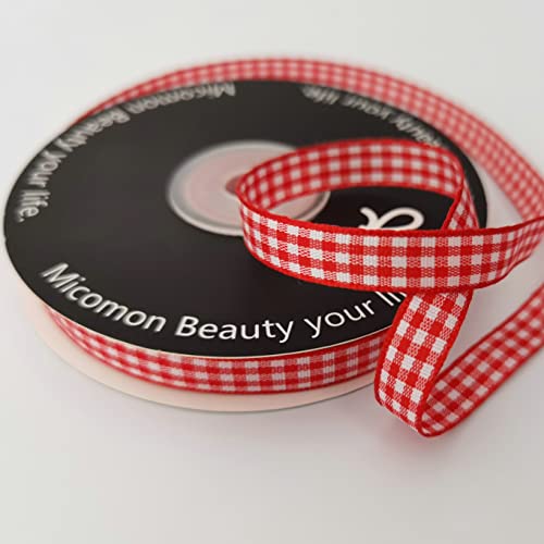 Micomon Red and White Gingham Ribbon 25 Yards Each Roll 100% Polyester (3/8", red) - Image 4