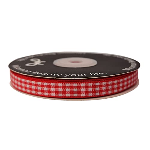 Micomon Red and White Gingham Ribbon 25 Yards Each Roll 100% Polyester (3/8", red) - Image 5