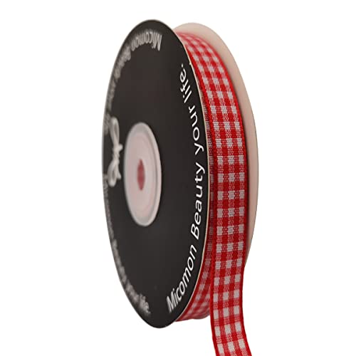Micomon Red and White Gingham Ribbon 25 Yards Each Roll 100% Polyester (3/8", red) - Image 1