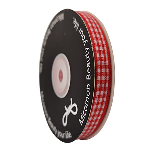 Micomon Red and White Gingham Ribbon 25 Yards Each Roll 100% Polyester (3/8", red) - Image 2