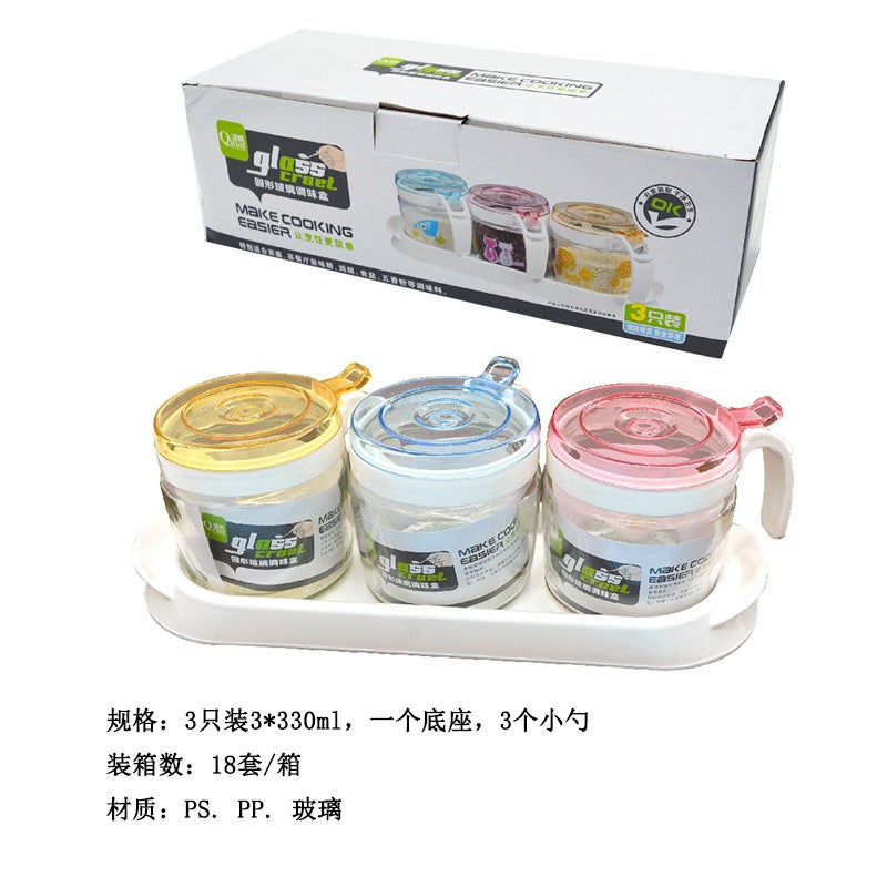 Kitchen Seasoning Box 3 Glass Seasoning Box Salt Jar Clear Round Seasoning Bottle Suit With Spoon Seasoning Jar - Image 1